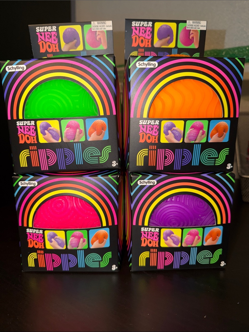 4 FOUR Super NeeDoh Ripples Balls - Green, Orange, Pink, Purple Authentic